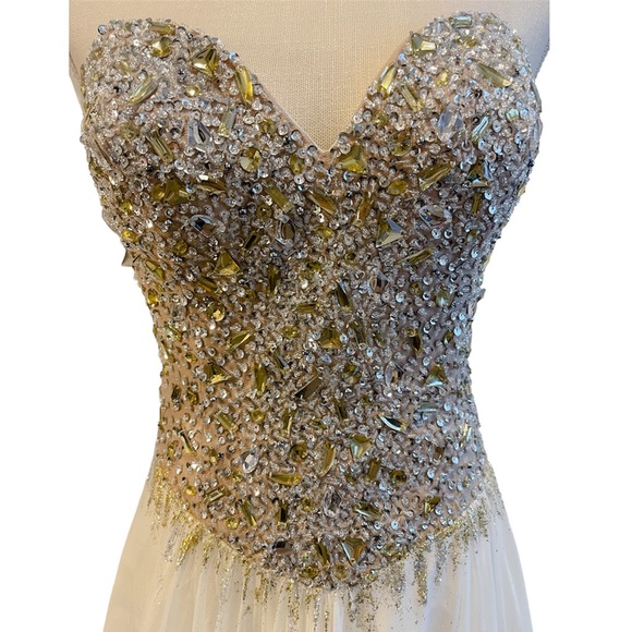 COYA Collection Beaded Bodice Strapless Long Ivory Formal Dress COYA Sz S - Picture 2 of 5